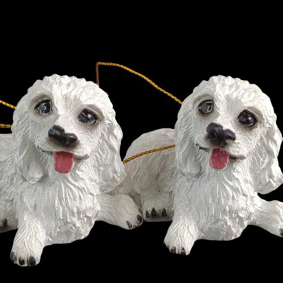 Set of 2 Cute Poodle White Dog 2.5" Resin Holiday Christmas Tree Ornaments - Picture 2 of 6
